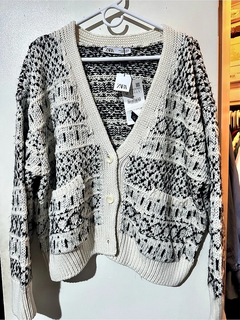 Zara Geometric Cardigan in Black & White Size Medium NWT